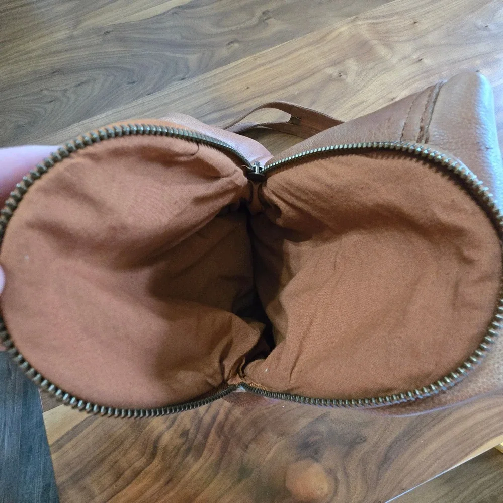 We The Free Free People Leather Sling Backpack Women Tan Brown Boho Triangle Bag